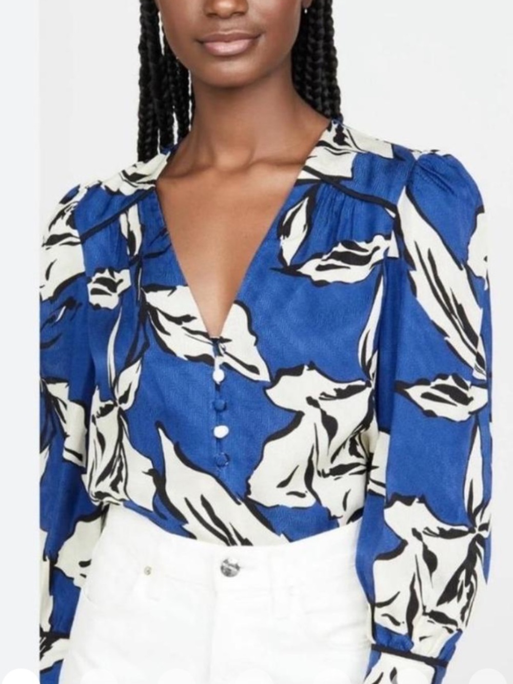 Veronica Beard Royal Blue Floral V-Neck Blouse